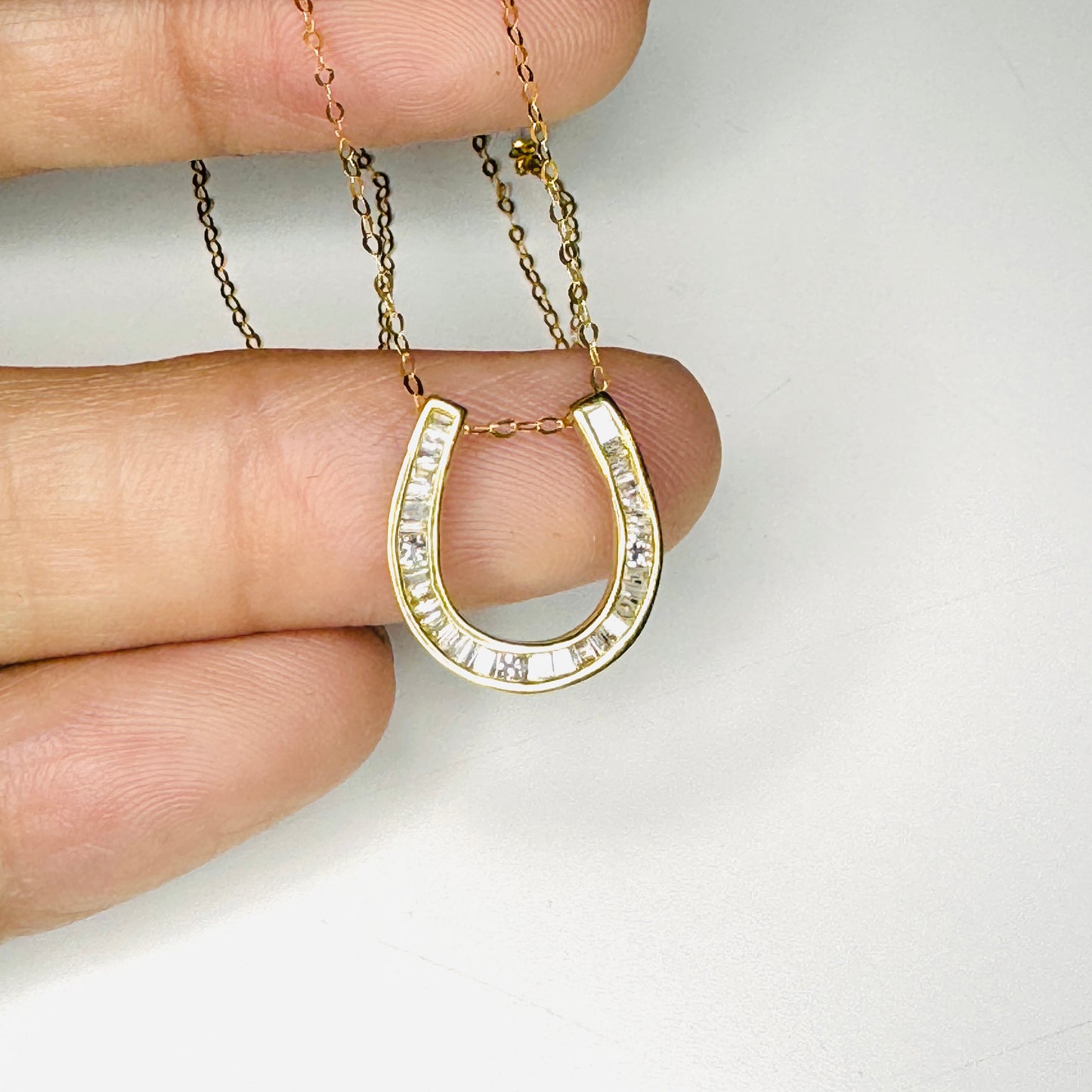 Horseshoe Baguette Diamond Pendant Necklace (Yellow Gold)