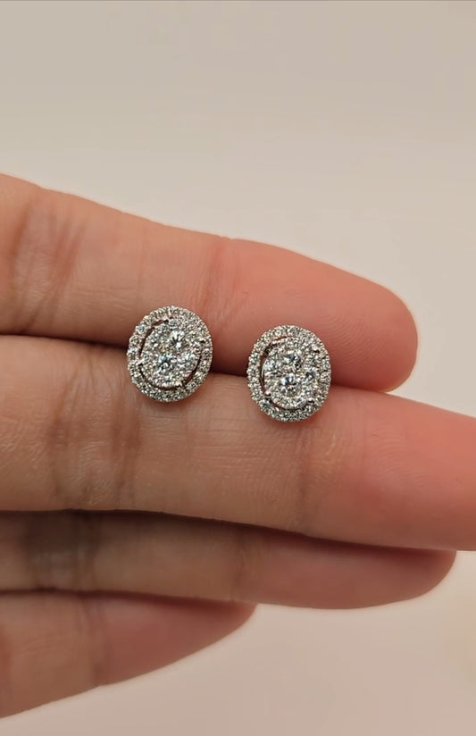 Dorris Oval Multi-way Illusion Diamond Stud Earrings with removable halo