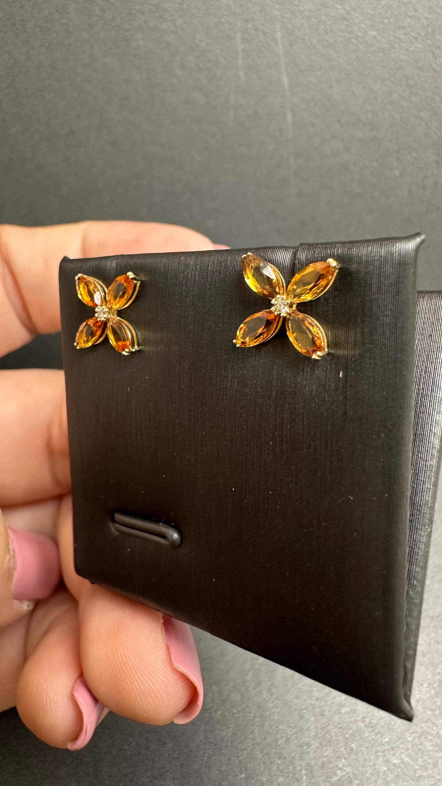 Natural Citrine Flower Stud Earrings with Diamond