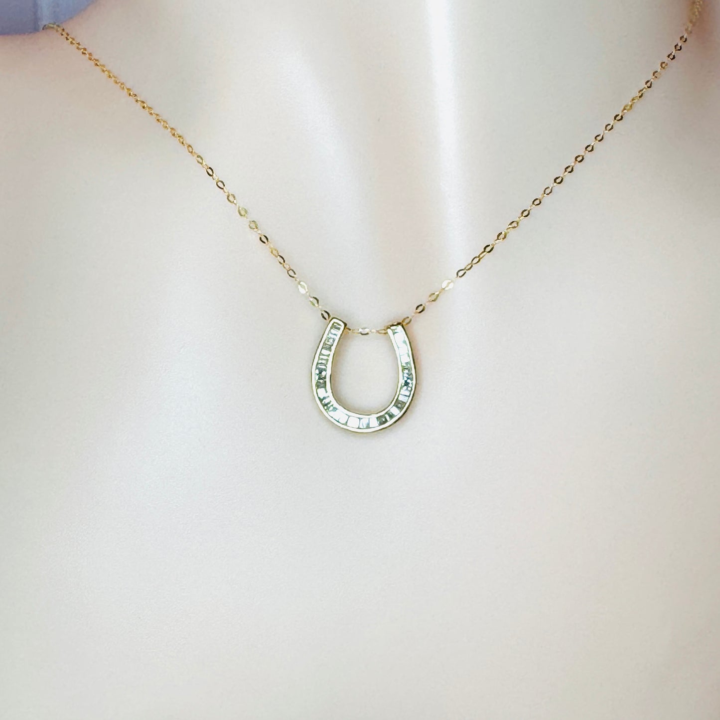 Horseshoe Baguette Diamond Pendant Necklace (Yellow Gold)