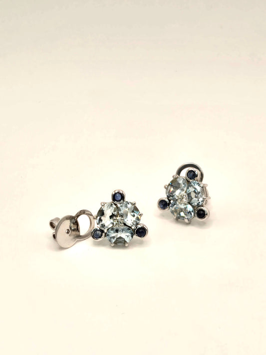 Ocean and Sky Aquamarine and Blue Sapphire Cabochon Earrings