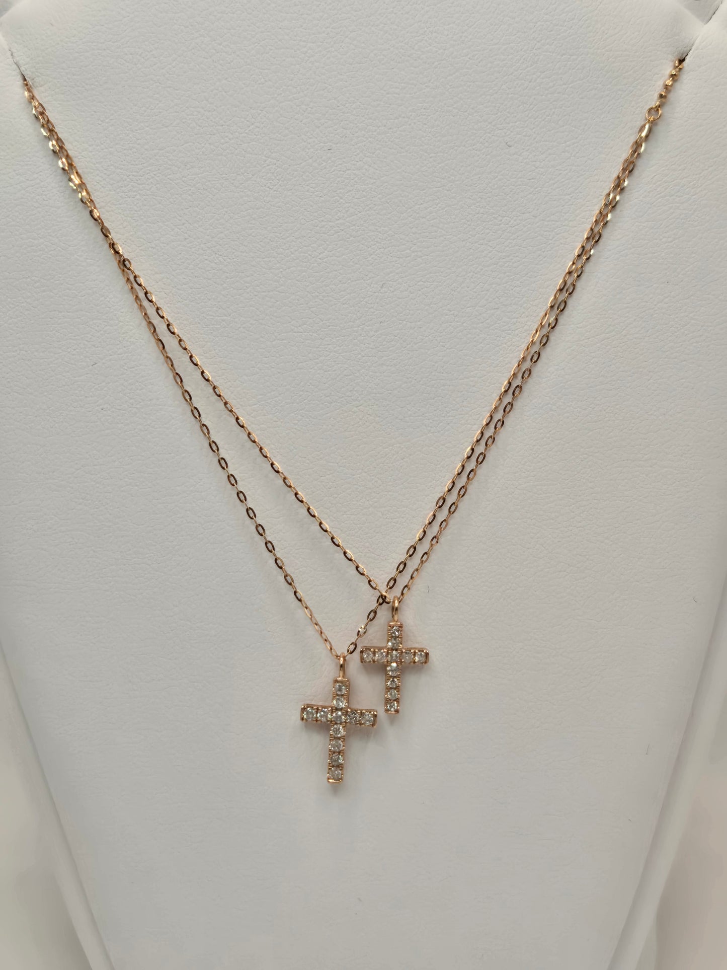 Veronica Double Cross Layer Necklace (Rose Gold)