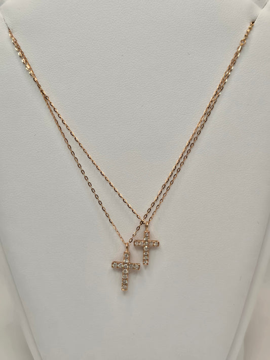 Veronica Double Cross Layer Necklace (Rose Gold)