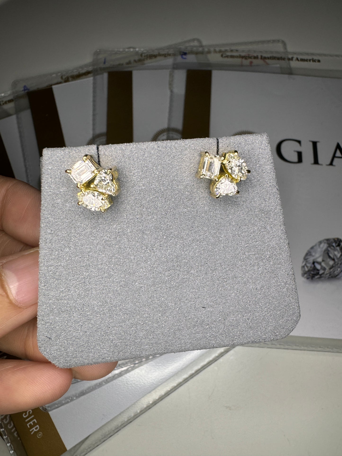 Maeve Bespoke: Diamond Trio Stud Earrings in Yellow Gold