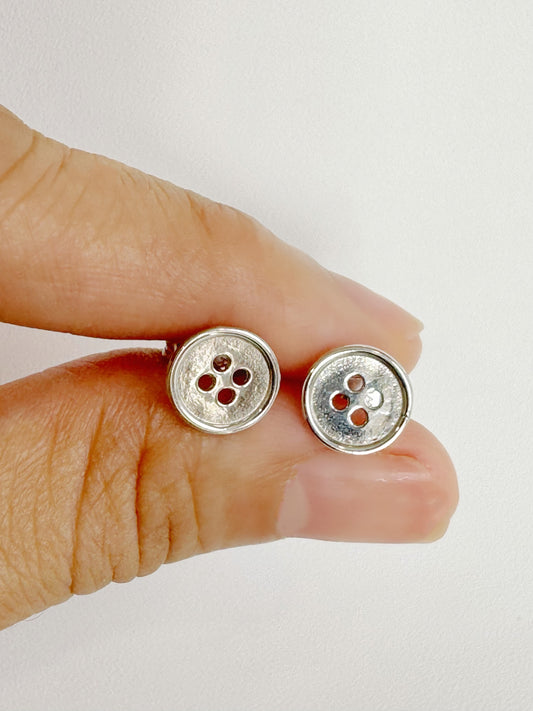 Nicole Button Studs in 18K White Gold