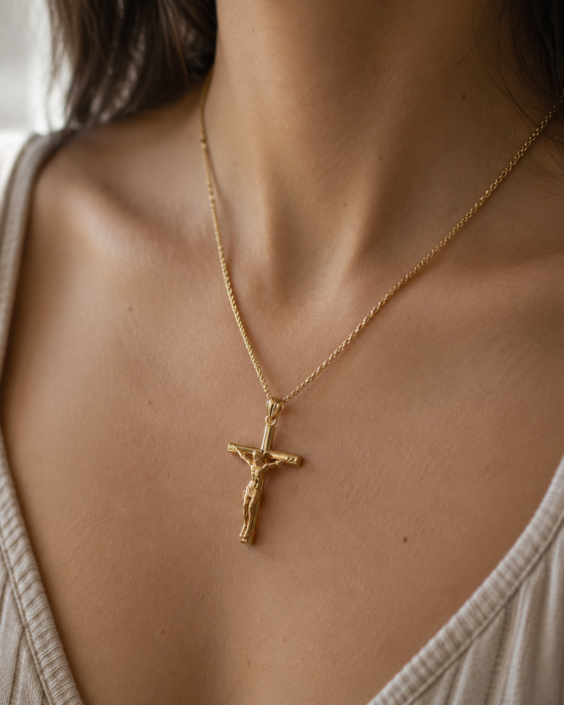 Christine Crucifix Pendant in Yellow Gold