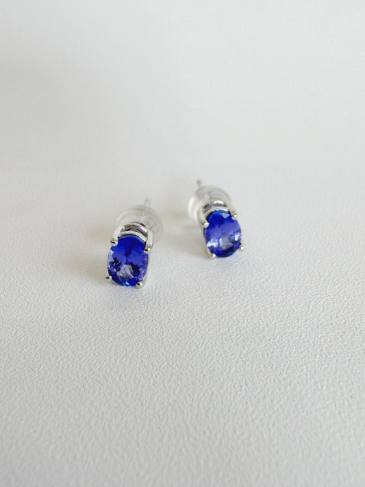 Tanzanite (Oval Cut) Stud Earrings in 18K White Gold