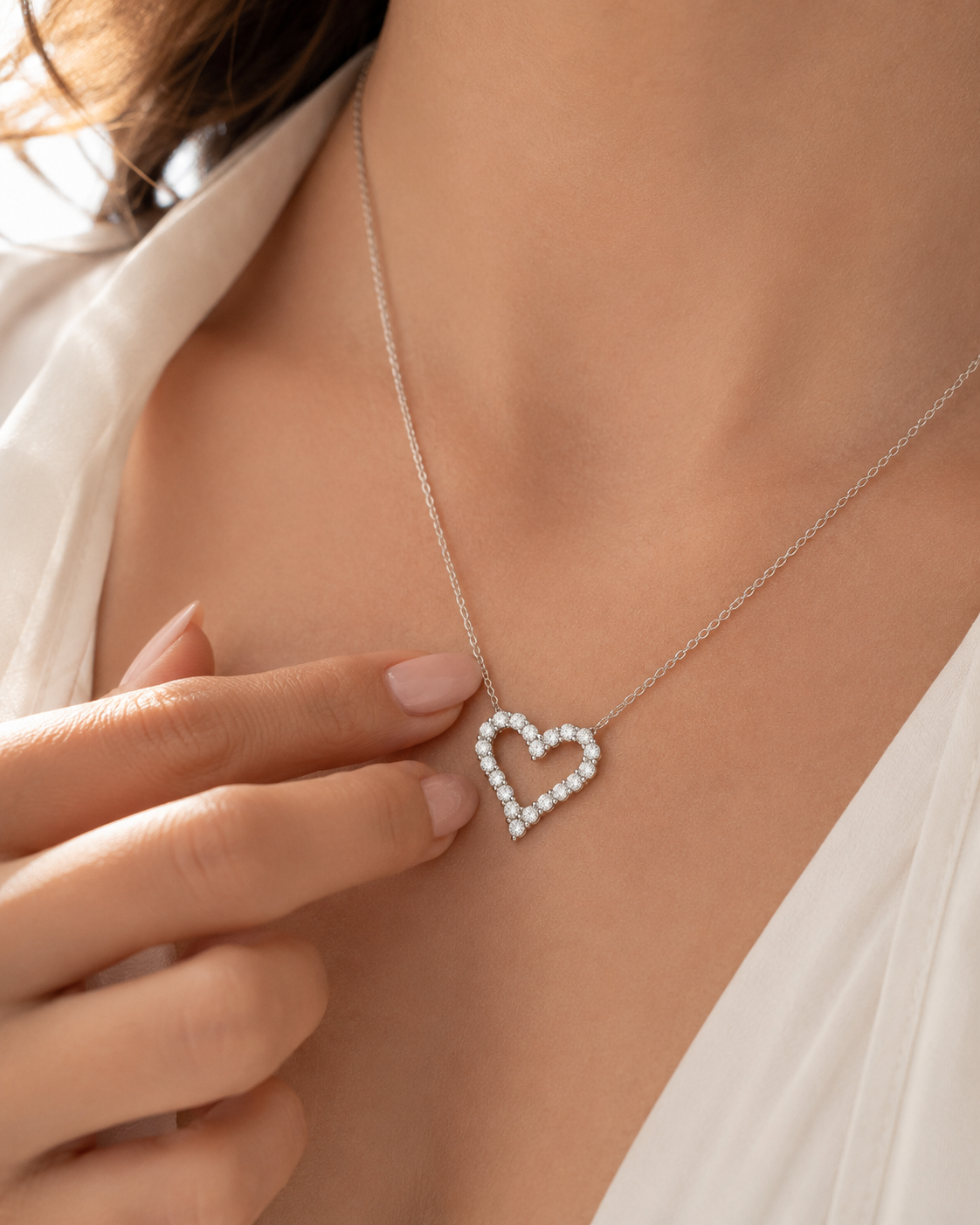 Cora Open Heart Pendant in White Gold