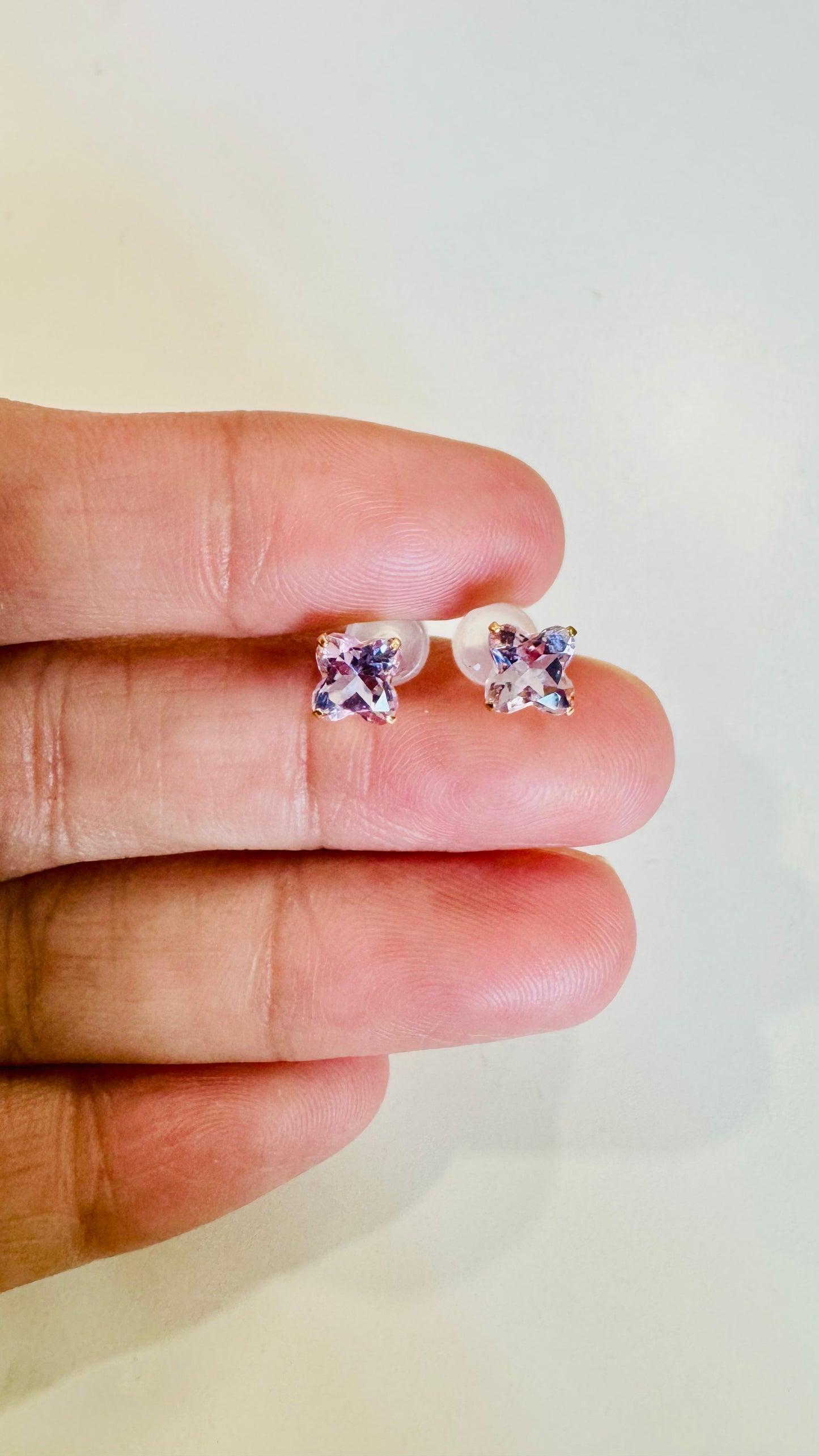 Pink Amethyst Stud Earrings in 18K Yellow Gold