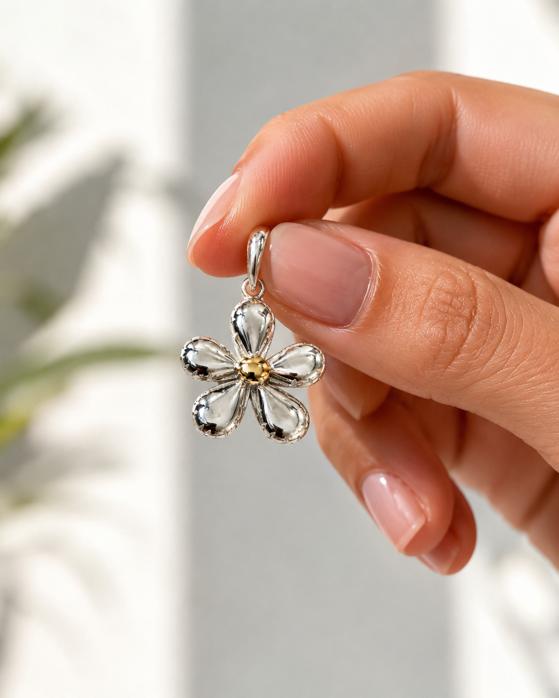 Delphine Two-toned Gold Flower Pendant