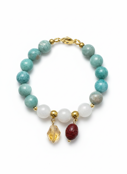 Serene Strength Crystal Bracelet / Amazonite + Moonstone + Citrine + Cinnabar