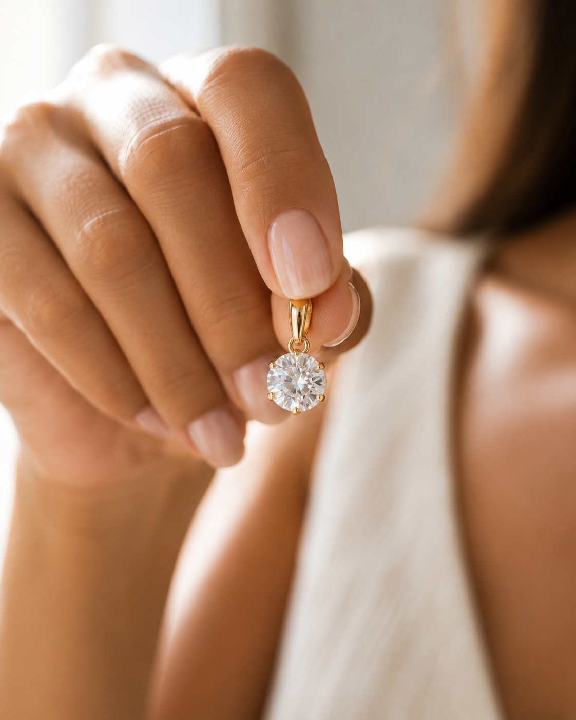 Solstice Classic Brilliant Moissanite Solitaire Pendant in Yellow Gold