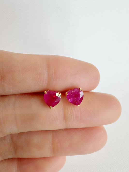 Ruby (Heart Cut) Stud Earrings
