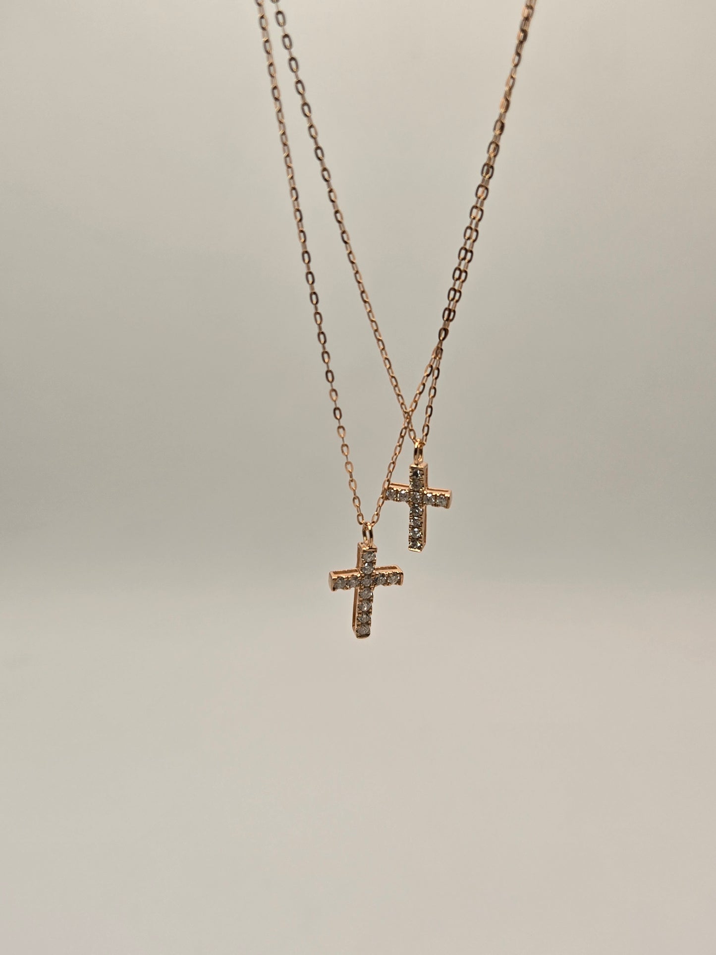 Veronica Double Cross Layer Necklace (Rose Gold)