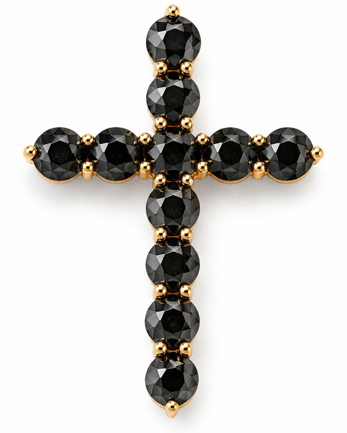 Beata Black Diamond Cross Pendant in Yellow Gold