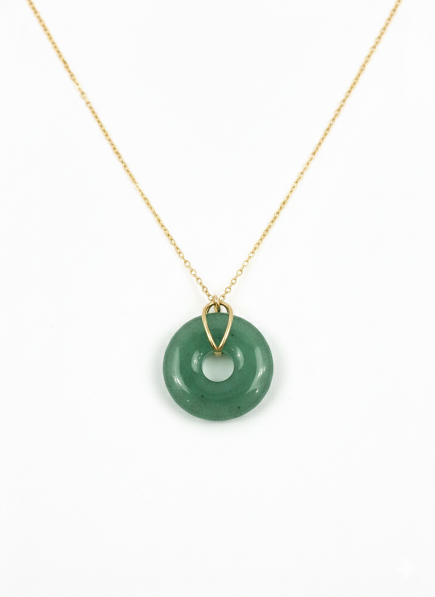 Green Aventurine Donut Pendant in 18K Yellow Gold (Pendant Only)