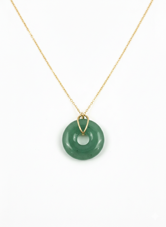 Green Aventurine Donut Pendant in 18K Yellow Gold (Pendant Only)