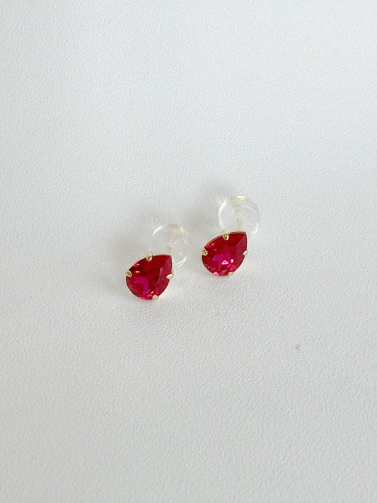 Bright Red Ruby (Pear Cut) Stud Earrings (Lab Grown Ruby)