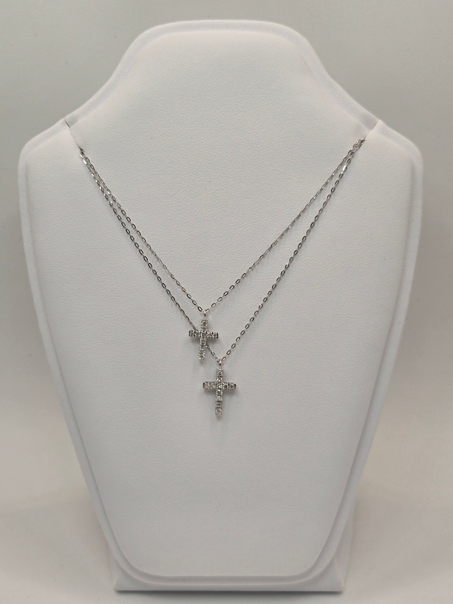 Veronica Double Cross Layer Necklace (White Gold)