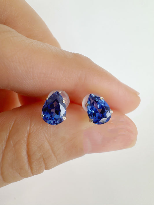 Blue Sapphire (Pear Cut) Stud Earrings (Lab Grown Sapphire)