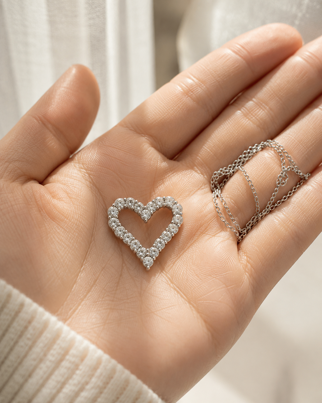 Cora Open Heart Pendant in White Gold