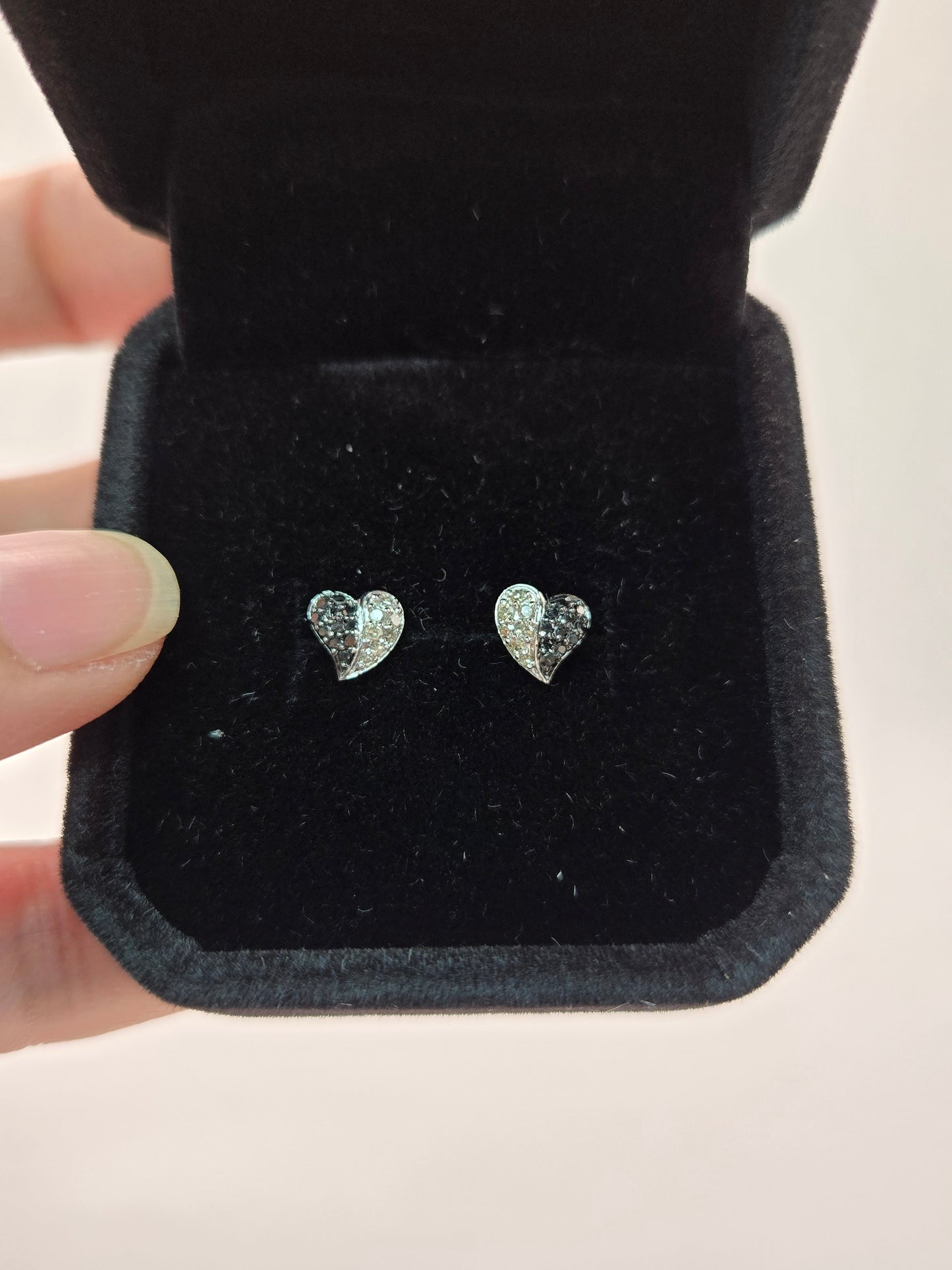 Seville White and Black Diamond Heart Earrings