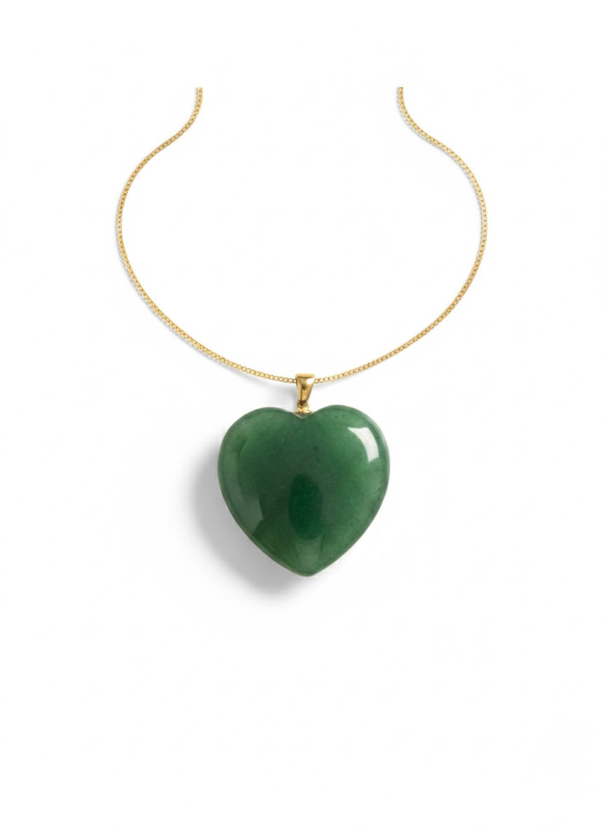 Green Jade Heart Pendant in 18K Yellow Gold (Pendant Only)
