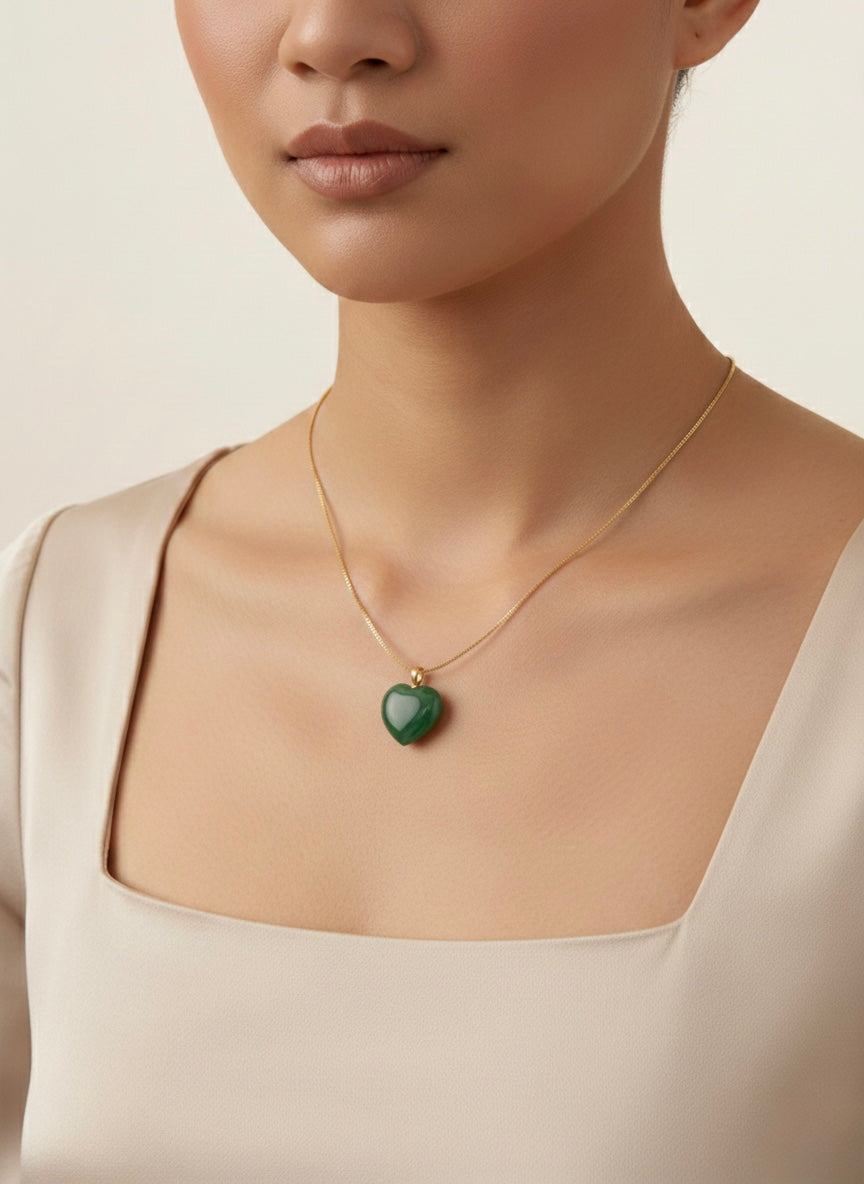 Green Jade Heart Pendant in 18K Yellow Gold (Pendant Only)