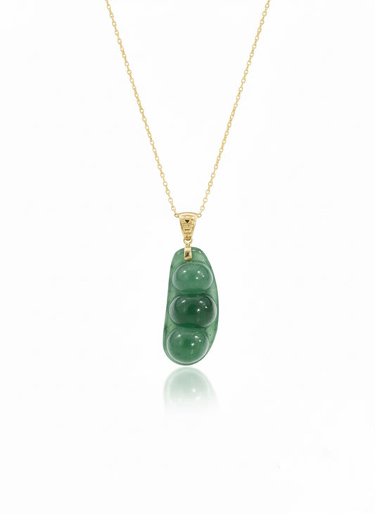 Green Aventurine Pea-Pod Pendant in 18K Yellow Gold (Pendant Only)