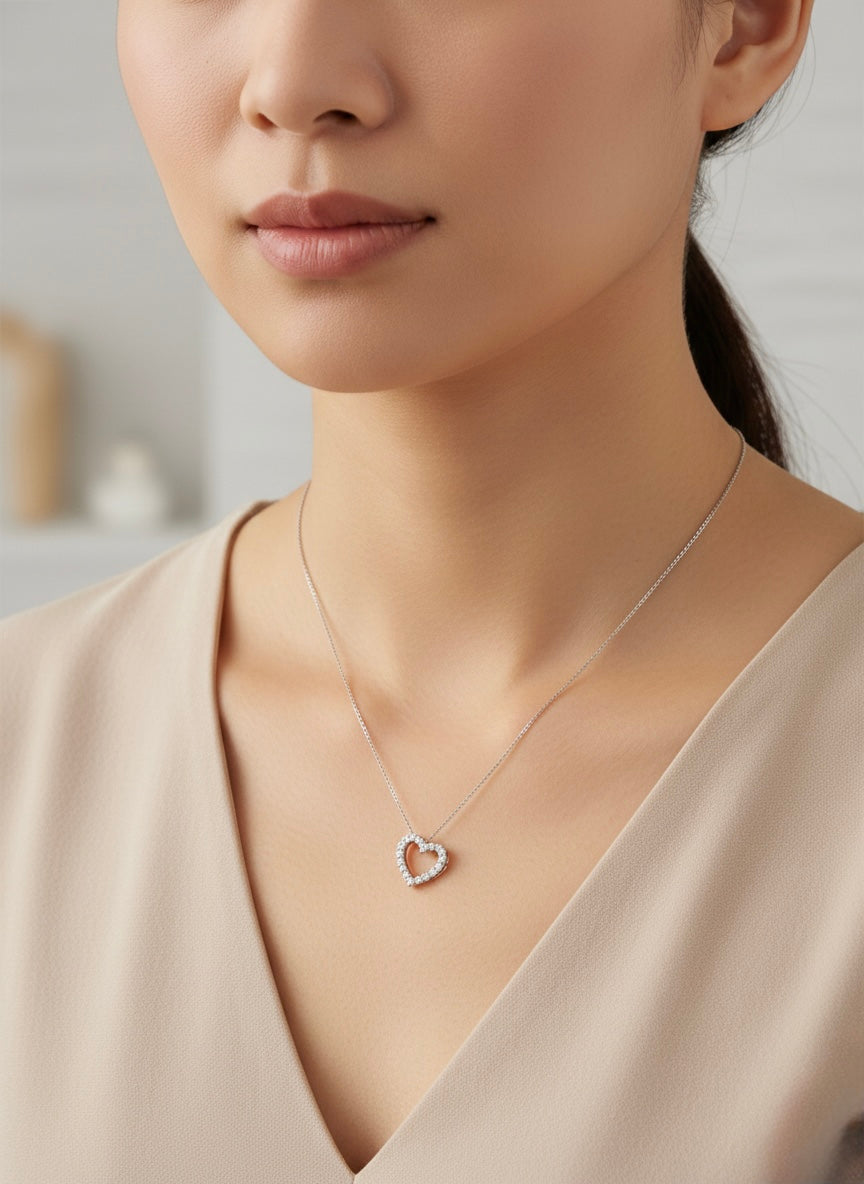 Amour Mini Open Heart Diamond Pendant in 18K White Gold (Pendant Only)