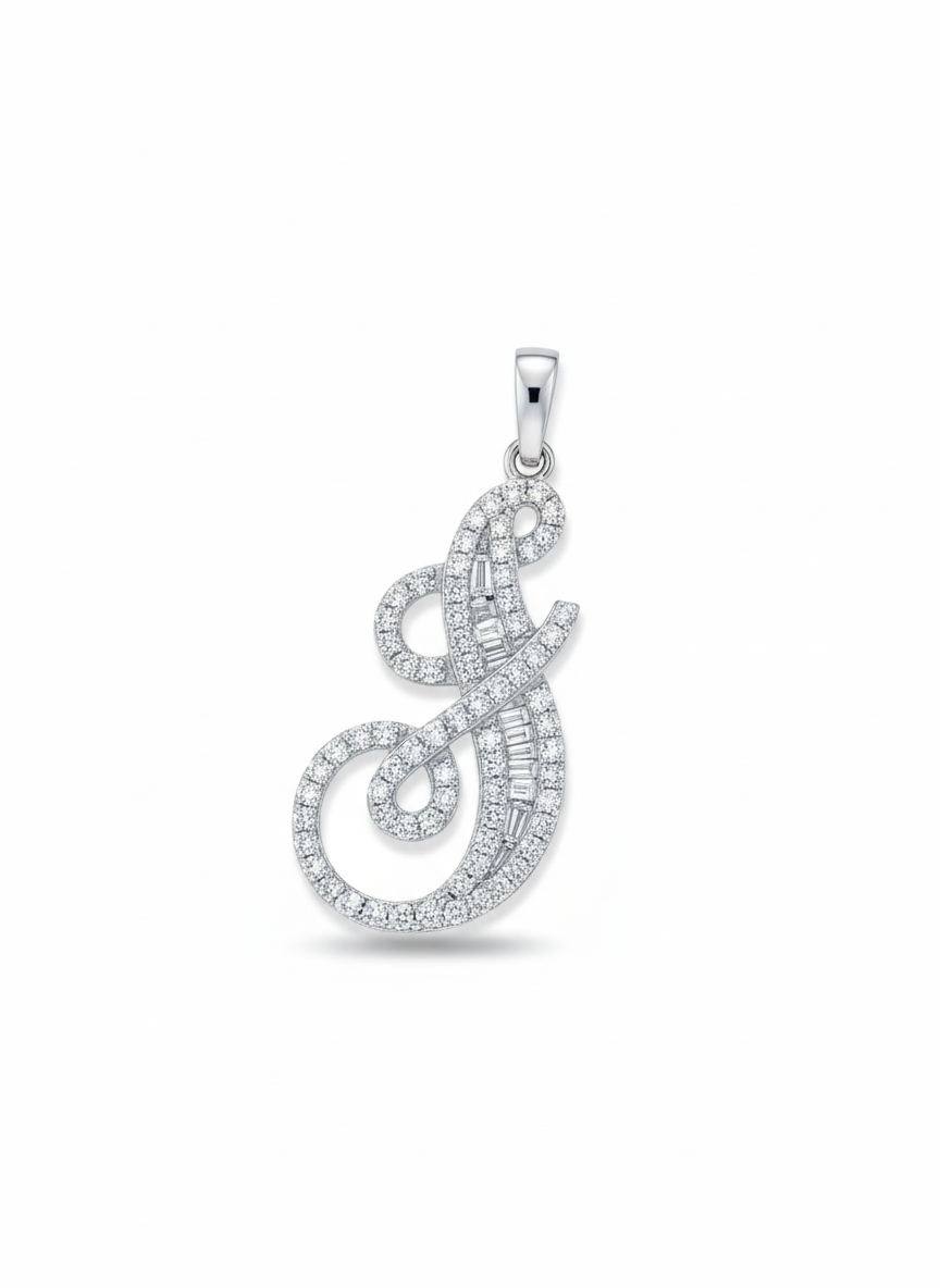 J Initial Diamond Pendant in 18K White Gold (Pendant Only)