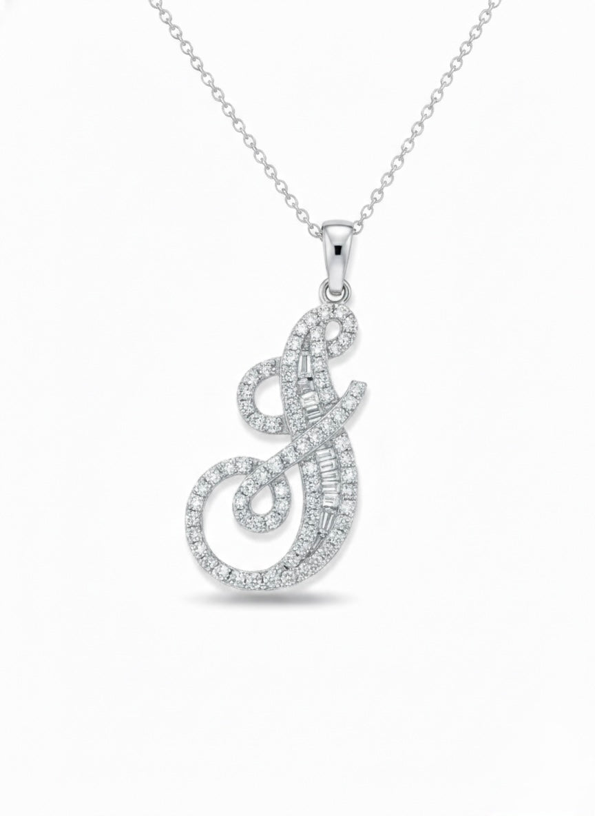 J Initial Diamond Pendant in 18K White Gold (Pendant Only)